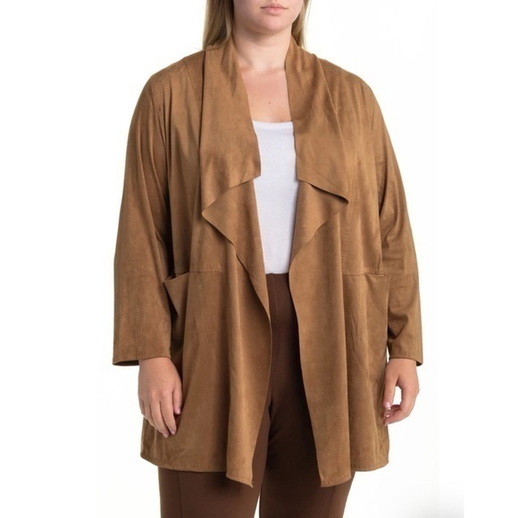 Max Studio Faux Suede Duster Cardigan Cascade Open Front Boho Shrug Jacket - Picture 1 of 2